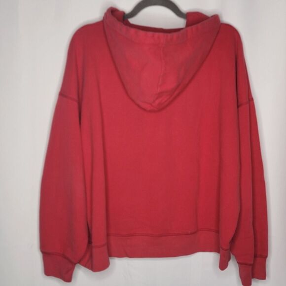 American Eagle Y2K Red White Spell Out Cozy Heavy Hooded Sweatshirt Pocket - Picture 10 of 13